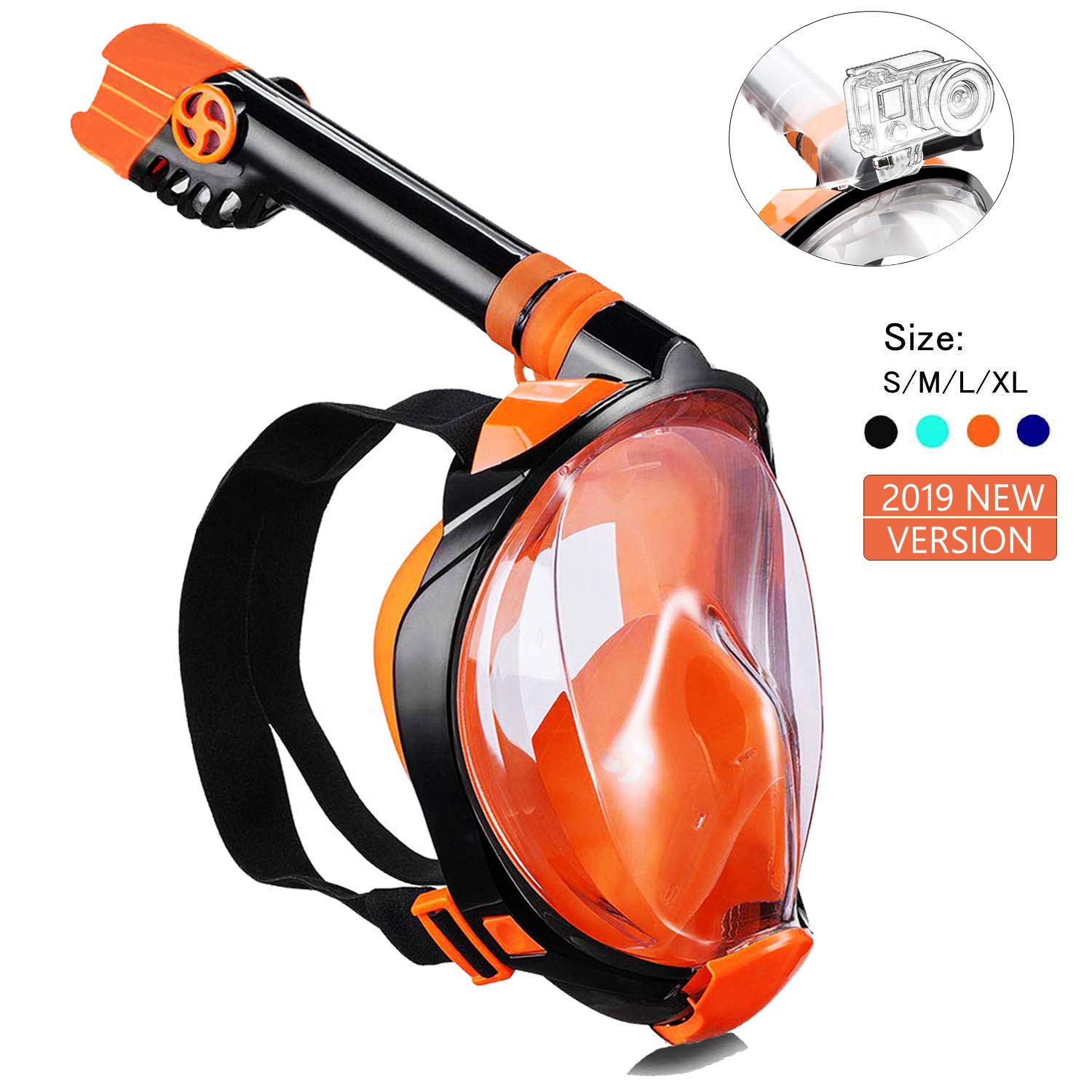 Snorkel Mask Full Face Snorkeling Mask, 180 Panoramic View Free Breathing, Anti-Fog Anti-Leak Dry Top Snorkel Set with Detachable Camera Mount for Adults & Kids
