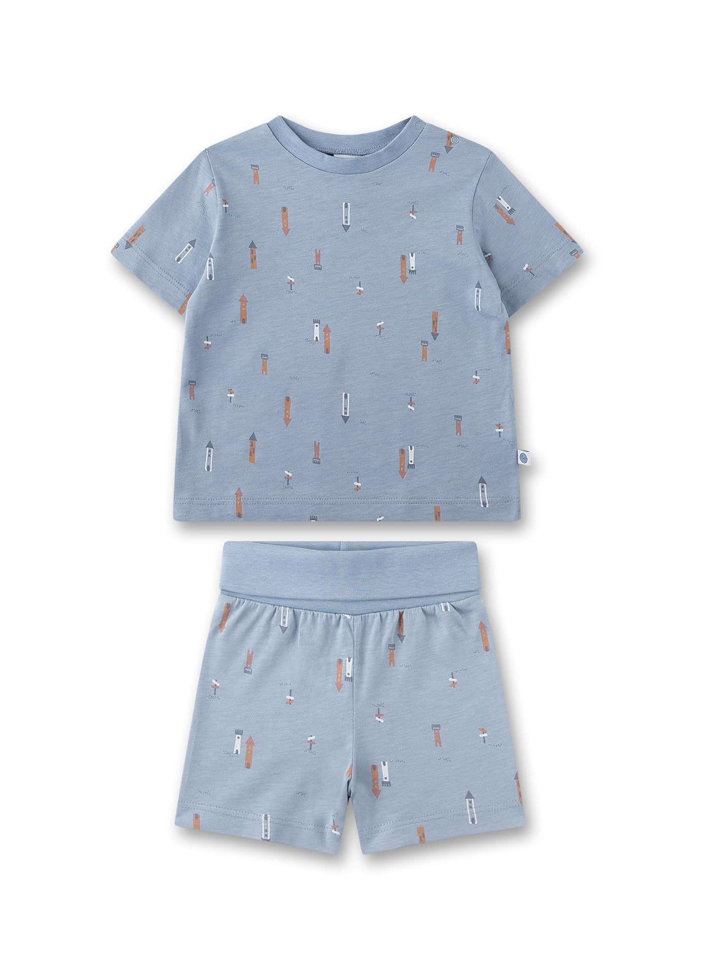 Sanetta Jungen-Schlafanzug kurz blau Turm | Nachhaltiger und bequemer Schlafanzug aus Bio-Baumwolle für Jungen. Baby Schlafanzug