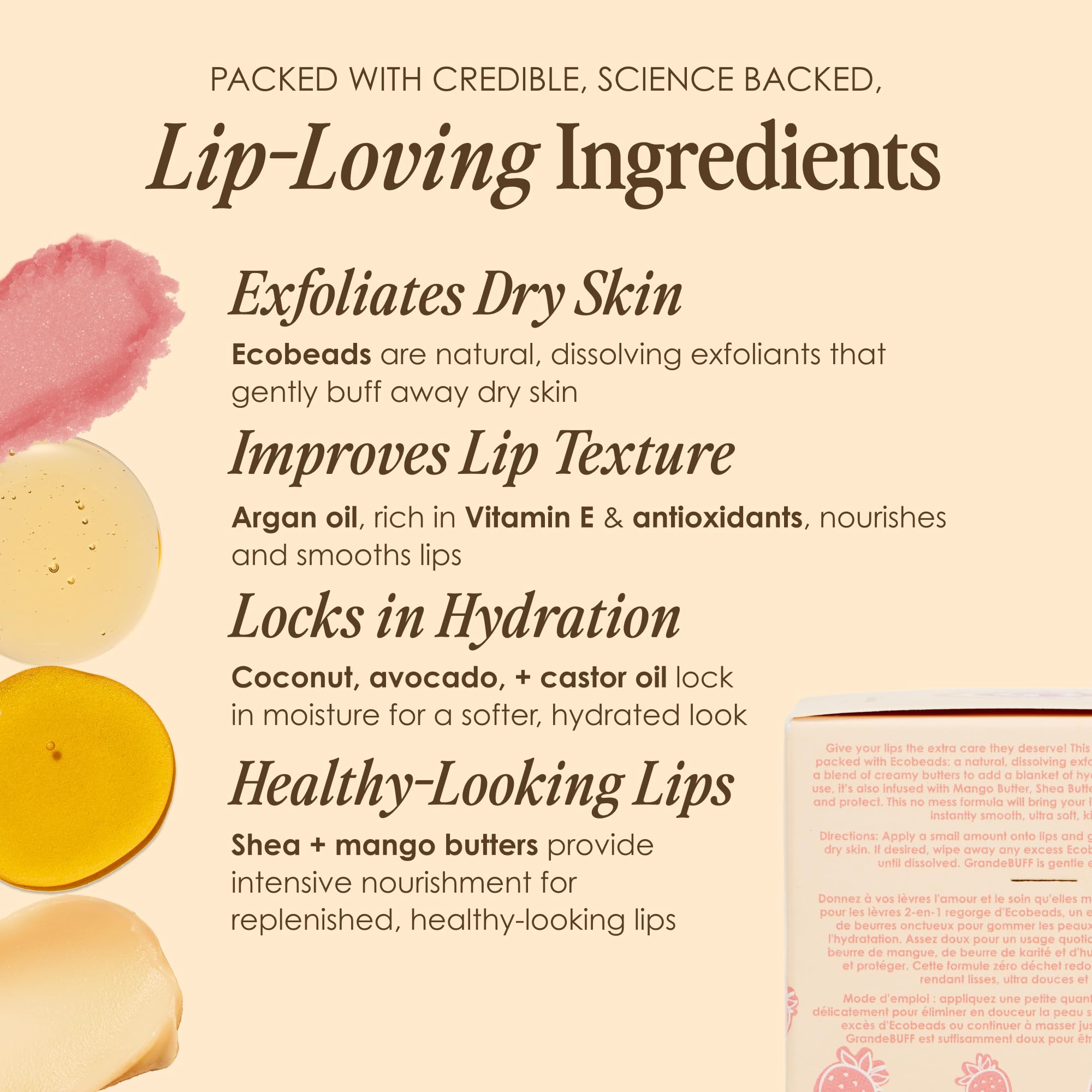 Grande Cosmetics GrandeBUFF Moisturizing Lip Scrub with Mango Butter & Shea Butter - for Smoother, Softer-Looking Lips (0.53 fl oz)