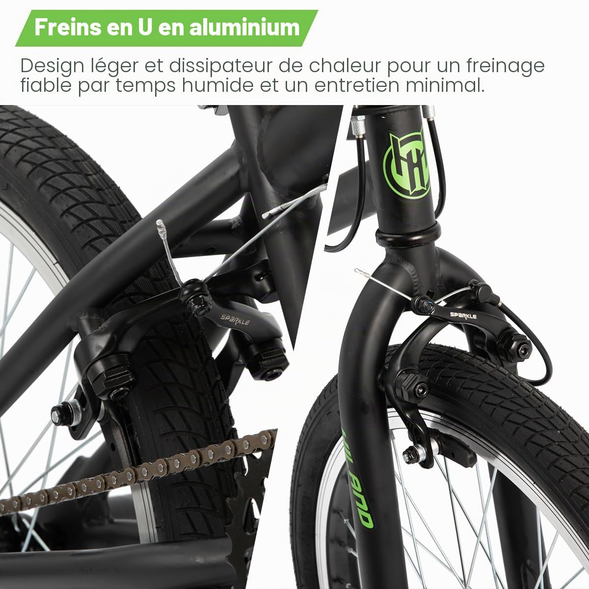 HILAND Vélo BMX Freestyle Enfant 20 Pouces, 4 Pegs en Acier et Roue Libre, avec Rotor 360°, pour Garçon et Fille de 7 à 12 Ans, Noir/Vert/Rouge/Blanc