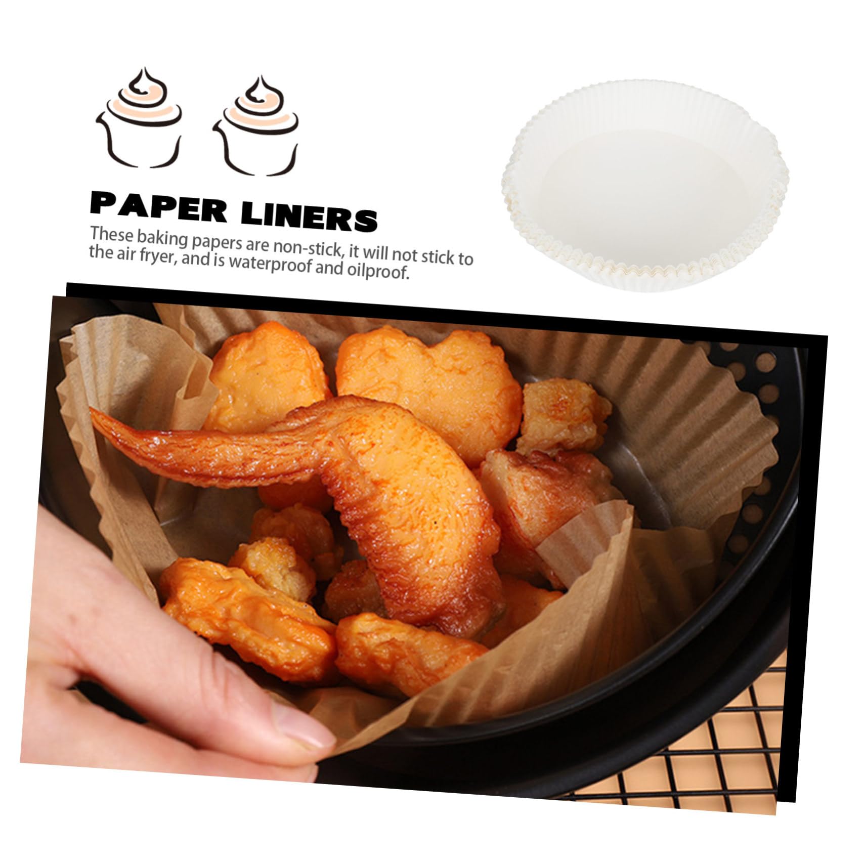 HOLIDYOYO 50pcs Non-stick Round Paper Liners for Air Fryer and Oven Disposable Baking for Cooking Steaming and Roasting for Maintaining Food Integrity and Even Heating
