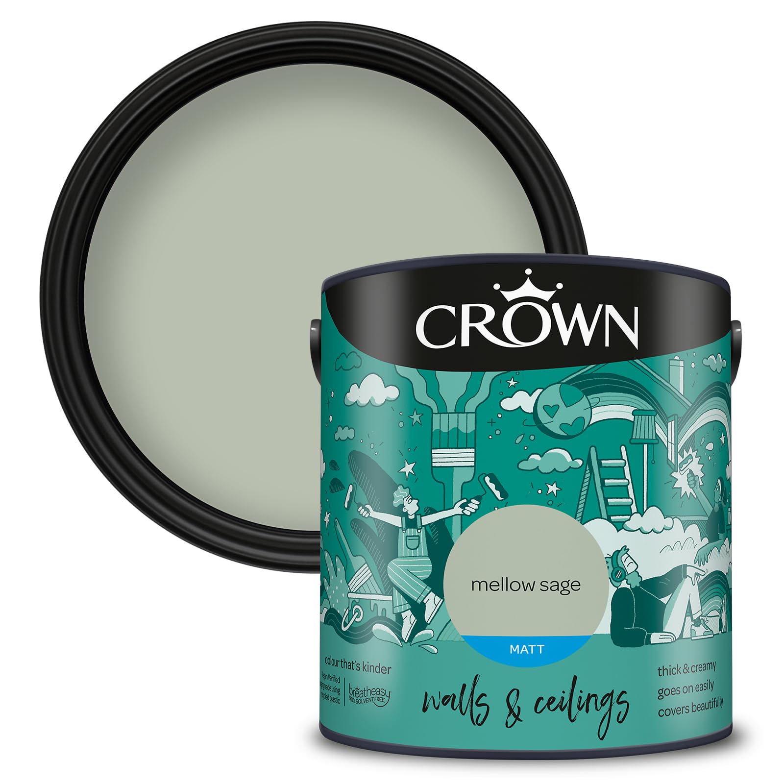 Crown Walls & Ceilings Interior Matt Emulsion Breatheasy Paint 2.5L- Mellow Sage