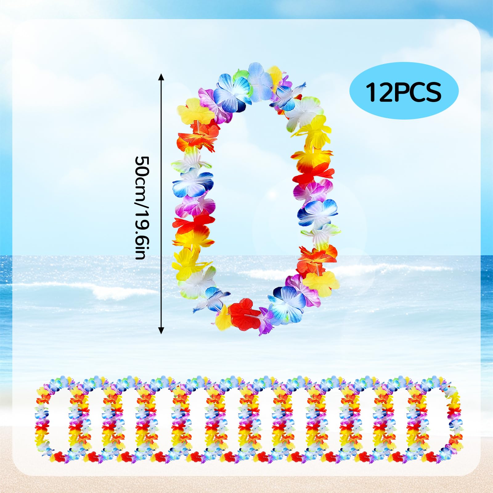 12 Ghirlande Hawaiane Lei Con Fiori Multicolore – Accessori Per Festa A Tema Tiki, Luau E Matrimoni, Lunghezza 100 Cm, Petali 6 Cm