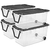 4-Pack Modular Stacker Box, Durable Clear Plastic Storage Bins with Latching Lids, 160 Quart - Stackable Organizing Container Boxes for Closet, Bathroom, and Office