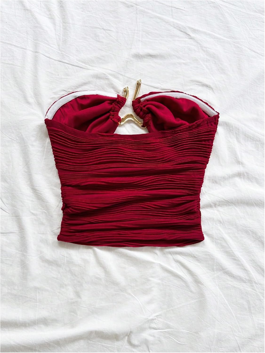 SOLY HUX Women's Summer Tube Tops Strapless Sleeveless Cut Out Ruched Bandeau Y2k Going Out Crop Top Plain Red X-Small - Image 3