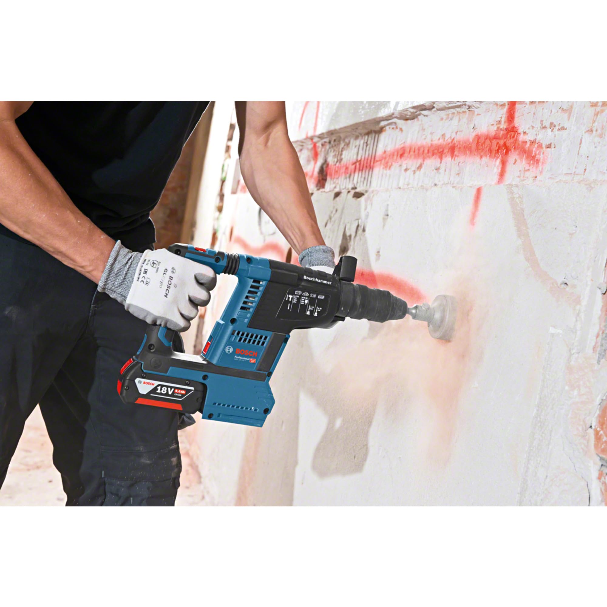 Bosch Professional 18V System perforateur sans-fil GBH 18 V-26 F (avec 2 batteries 5,0Ah, chargeur rapide GAL 1880 CV, butée profondeur 210mm, chiffon, poignée auxiliaire, mandrin automatique, L-BOXX)