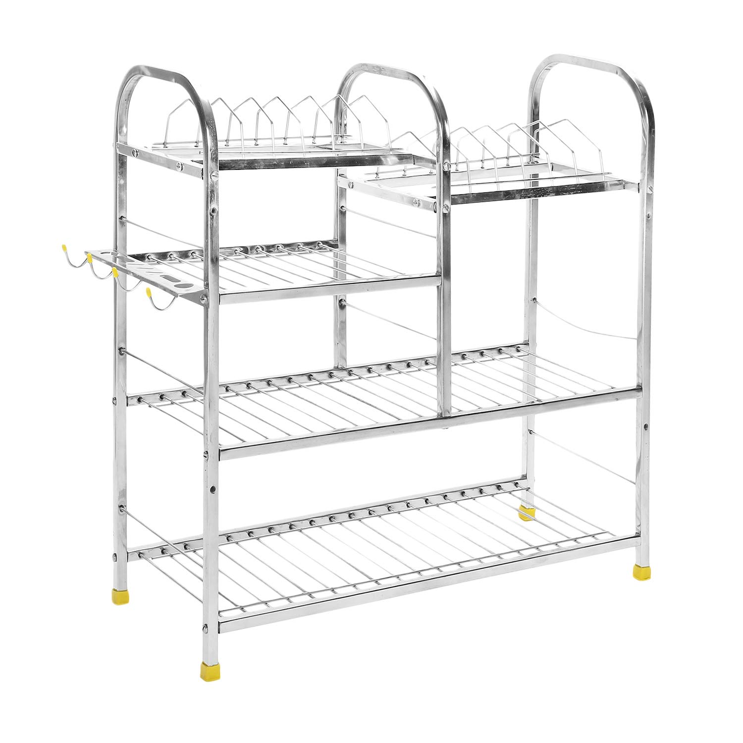 Stainless Steel 4 Layer Wall Mount Kitchen Dish Rack | Utensils Rack with Plate & Cutlery Stand | Modular Kitchen Storage Rack | Kitchen Organizer (24 x 24 inches)