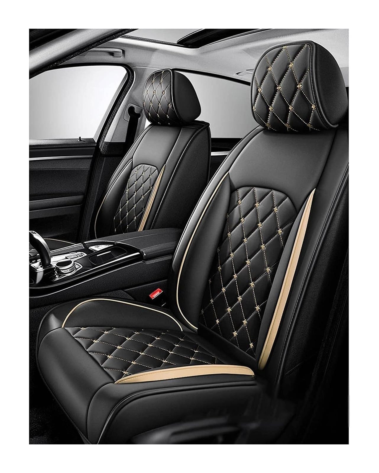 Auto Sitzbezüge Sets für Dodge Ram 4. Generation 2011-2018, Leder Autositzbezug für Fahrersitz & Beifahrer Auto-Zubehör Innenraum, 2-Sitzer(Gold)