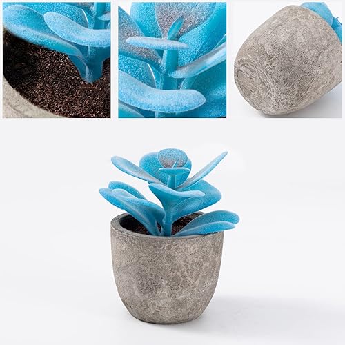 Miniatura 6 de Jelofly Paquete de 2 plantas artificiales suculentas, surtidas, decorativas, suculentas falsas, cactus falsos en maceta, macetas grises, juego de 5