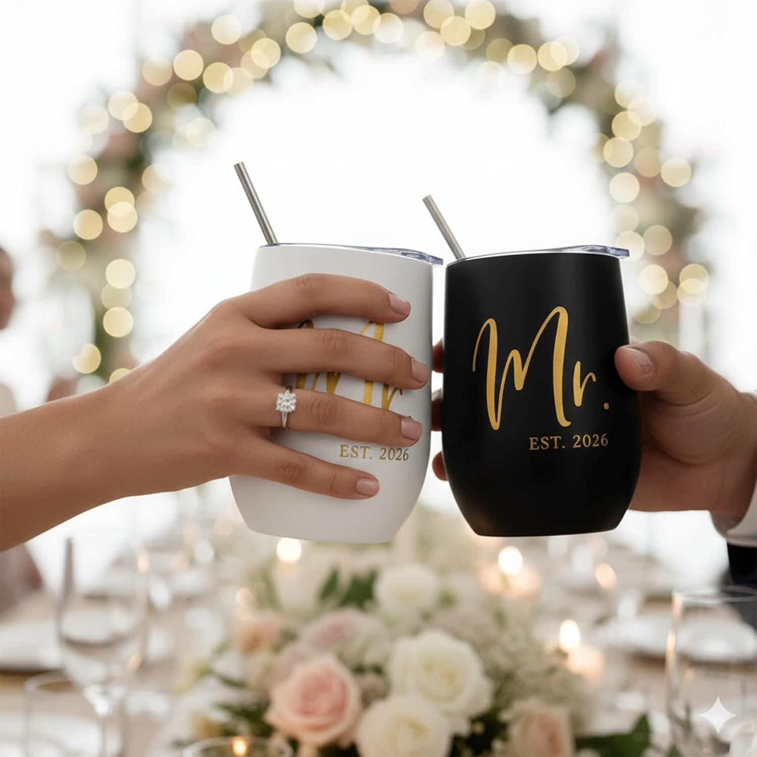 ELEGANTPARK Wedding Gifts for Couple, Mr and Mrs Wine Tumbler Set of 2 image 3