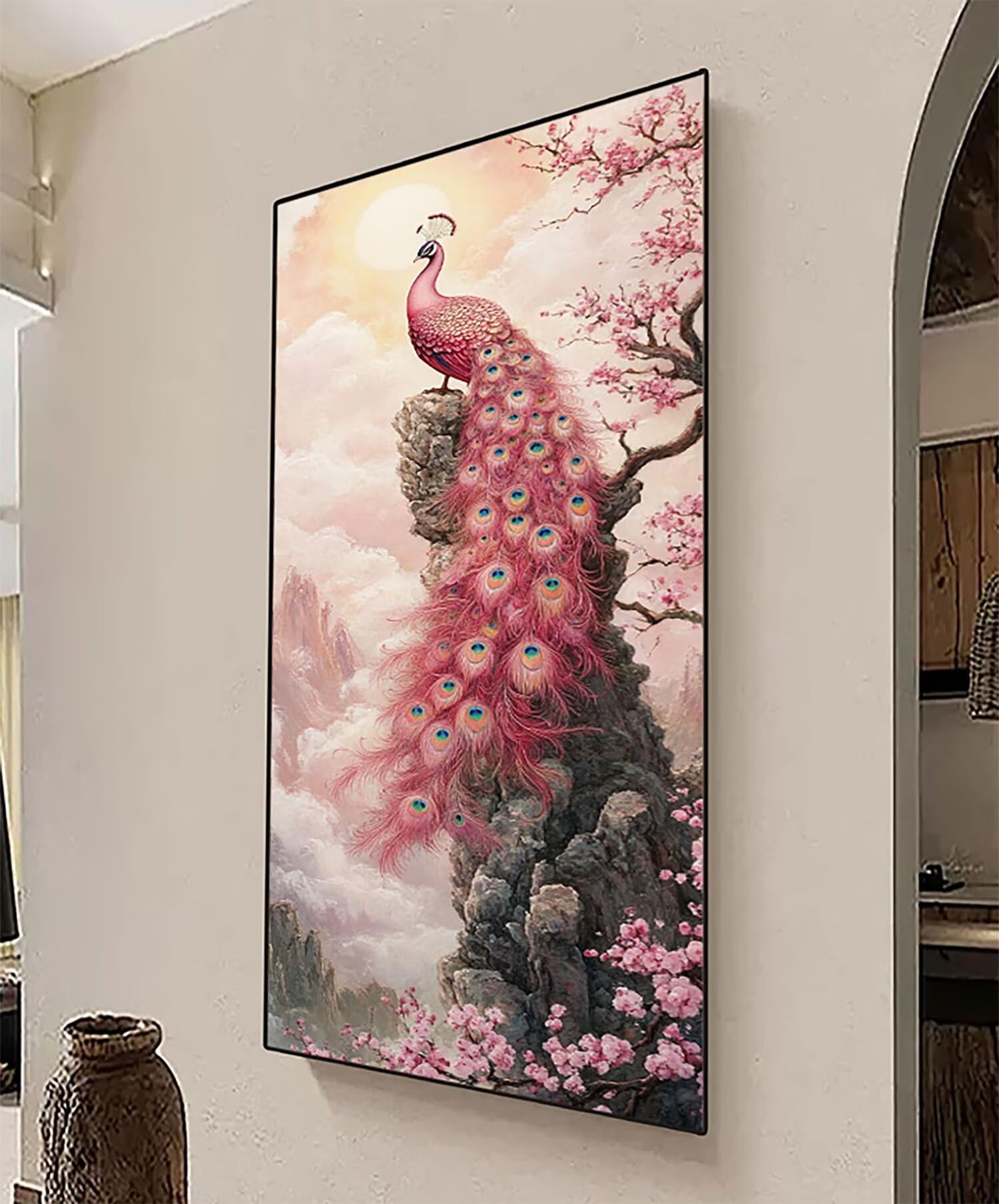 Malowanie diamentami duży rozmiar 200 x 100 cm, DIY 5D diamentowe malowanie paw diamenty kryształowe artystyczne rysunki z koralikami do przyklejania, DIY górskie malarstwo diamentowe do dekoracji