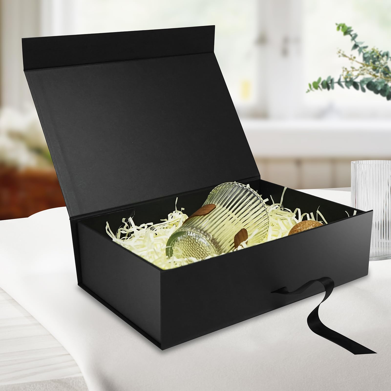 10 Schwarze Geschenkboxen Mit Deckel 27x20x8 Cm – Mit Goldrand, Für Hochzeit, Geburtstag & Mehr
