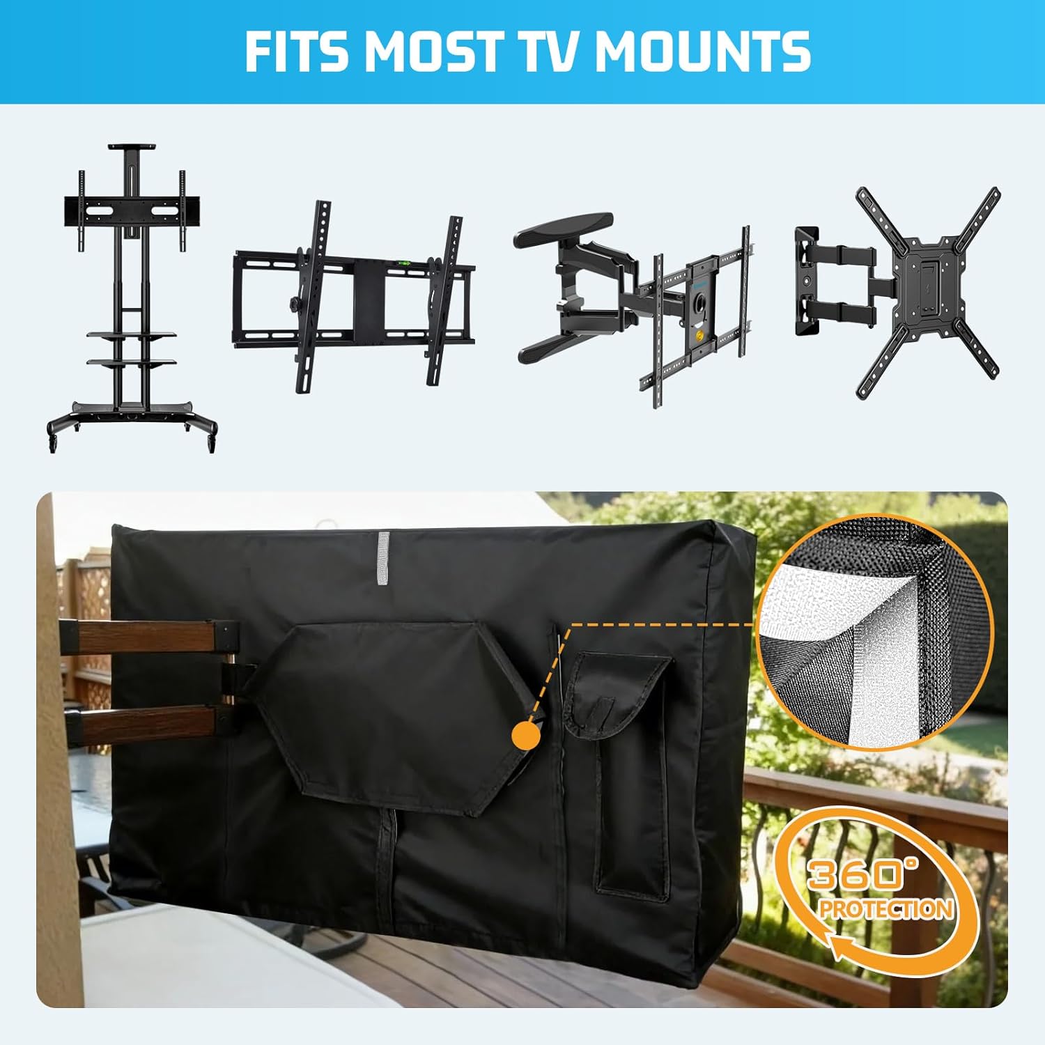 Outdoor TV Cover 52 to 55 Inch Weatherproof, Zipper Waterproof Outside TV Covers Heavy Duty 600D Oxford TV Covers Outdoor TV Screen Protectors Shield with Front Flap for Flat Screen Outdoor TVs