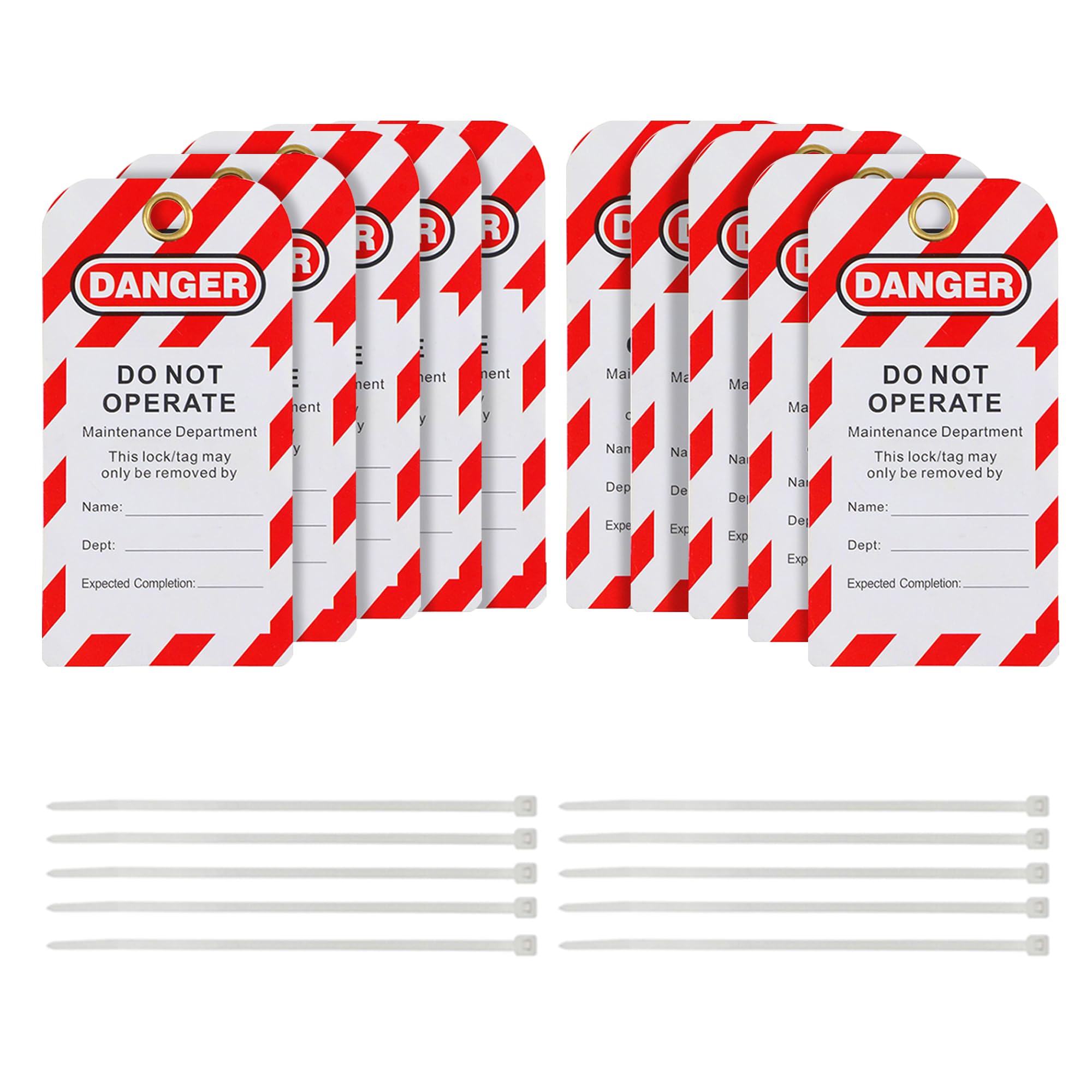 HiLKCO 10 Pack Lockout Tagout Tags OSHA Compliant Loto with 10 Zip Ties Do Not Operate Tags Electrical Equipment Repair