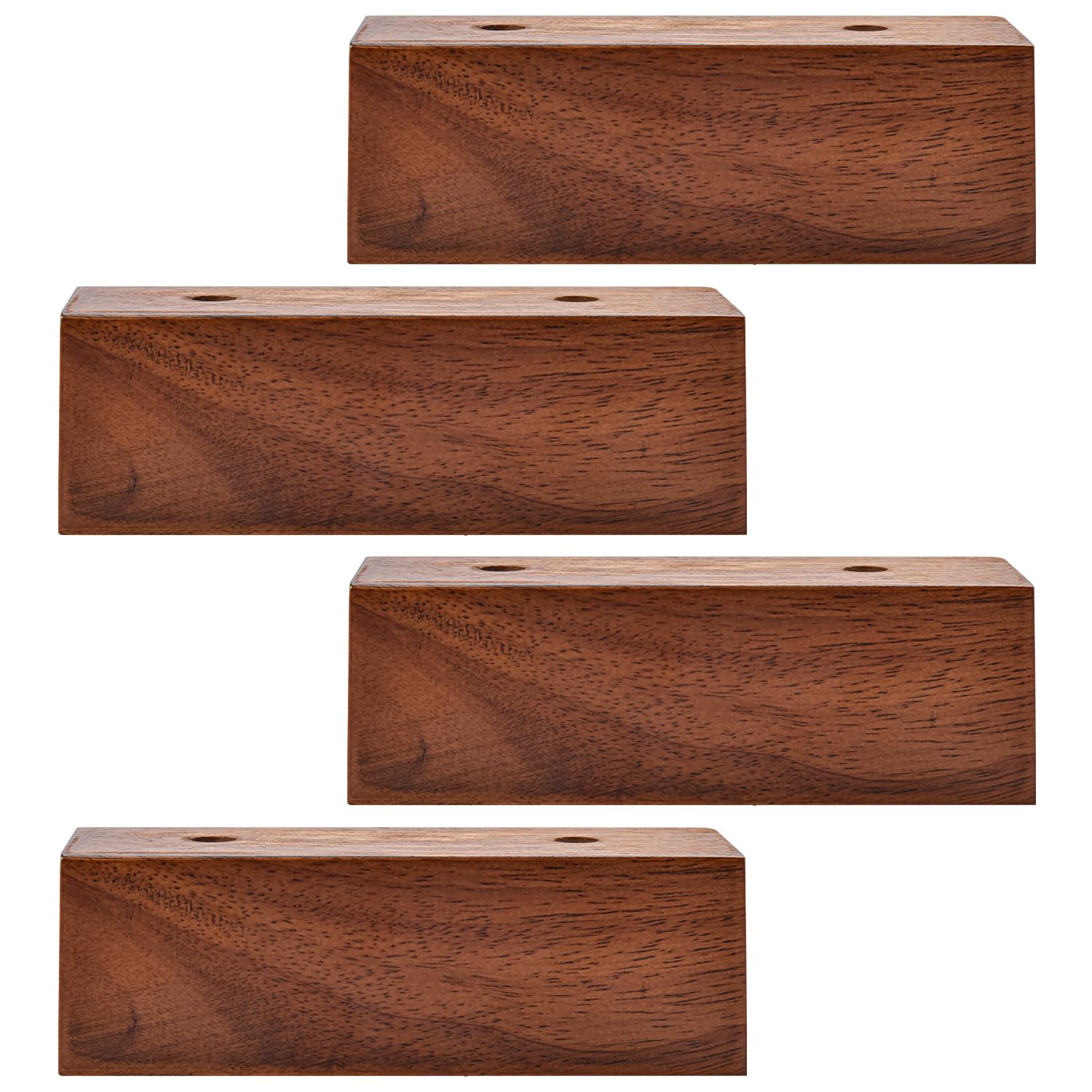 2 Inch Solid Wood Furniture Legs, 4 Pack Walnut Block Corner Legs, I-Shaped Sofa Feet & Bed Risers for Couch Bed Frame