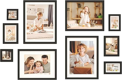 Miniatura 18 de Egofine Juego de 12 Marcos para Pared de Galería Negros de Madera Maciza, Marcos para Collage de Arte de Pared para Decoración del Hogar