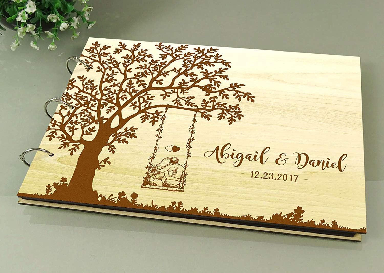 Darling Souvenir Personalized Wedding Tree Guest Book Wood Engraved Custom Bride and Groom Name Scrapbook Gift