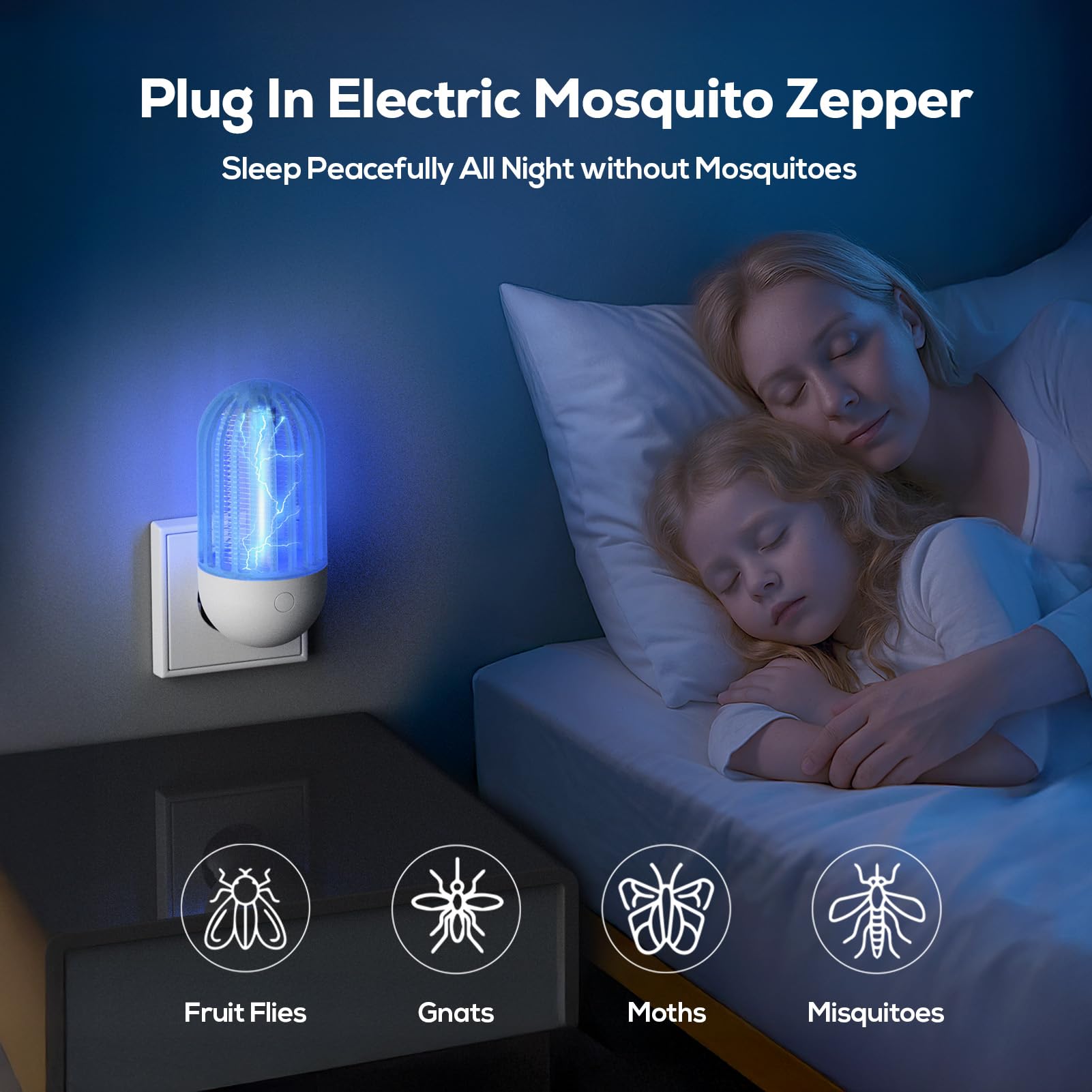 Antizanzare da Presa, Lampada Elettrica per Zanzare, Confezione da 2 Dissuasori Elettrici per Insetti con Luce UV – Lampada Antizanzare per Zanzare, Mosche e Falene