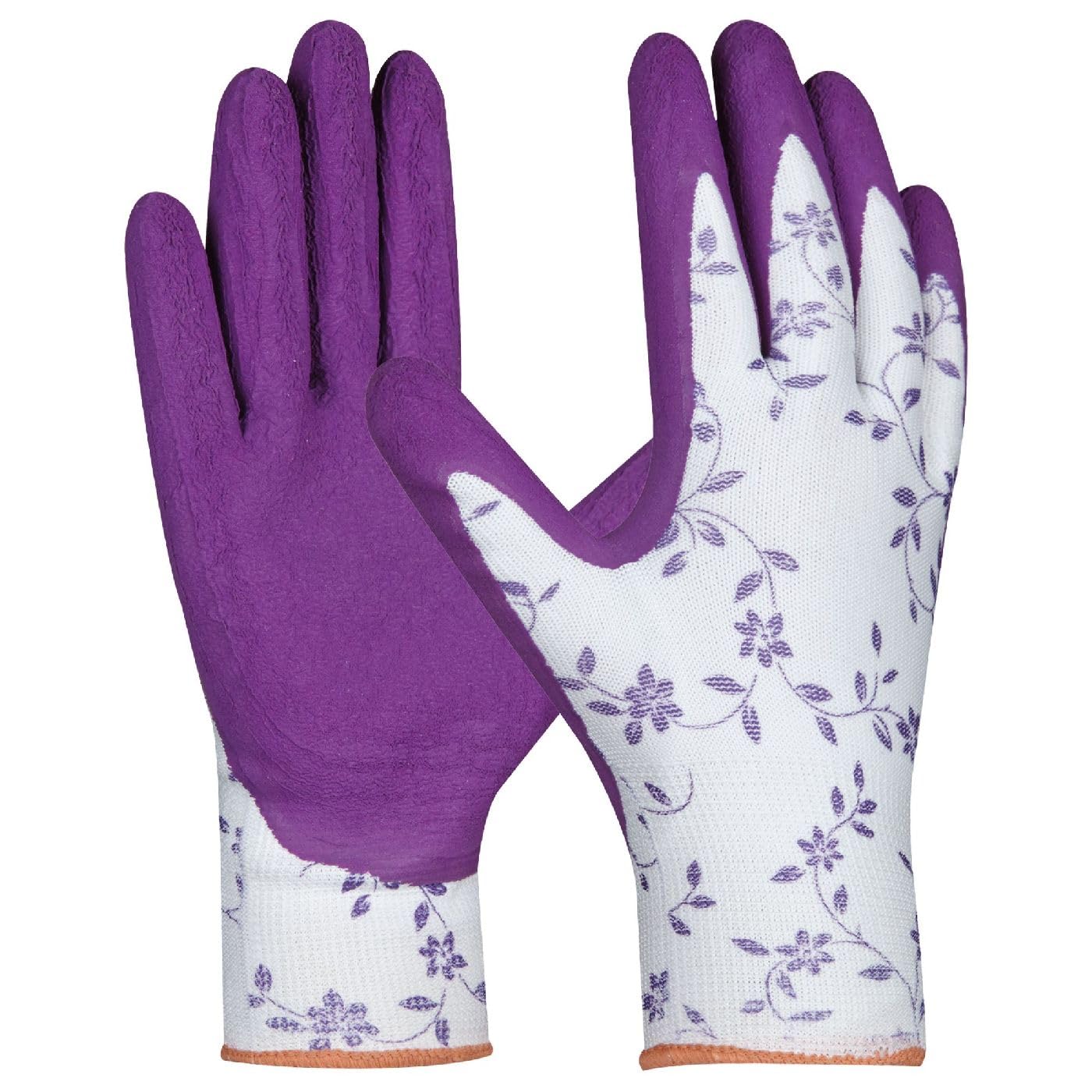 GebolFlower Purple | Size XS (Size 6) | Women's Garden Gloves in Trendy Colours Purple | Work Gloves with Floral Pattern | Soft Latex Coating for Good Grip | for Women | Purple | 1 Pair