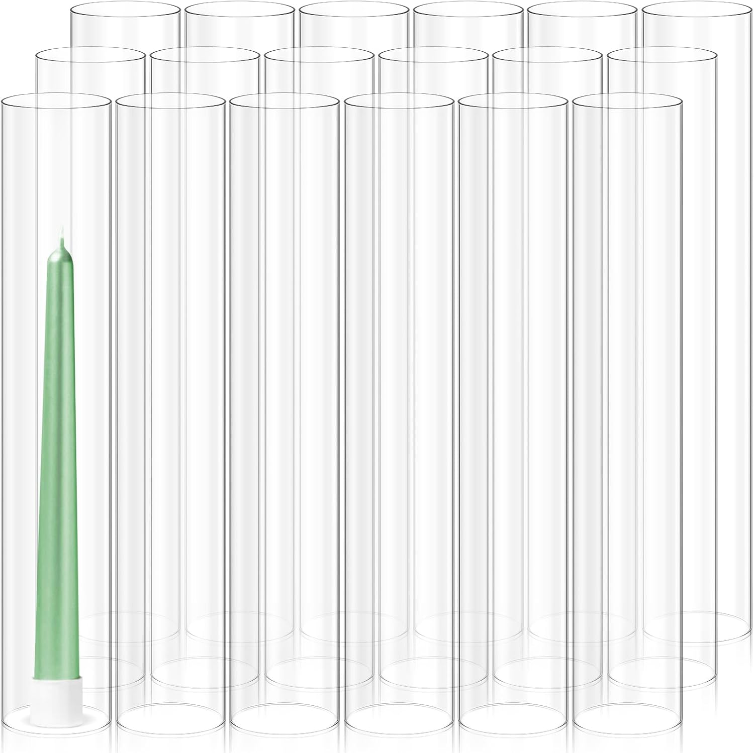 12 PCS Hurricane Candle Holder Sleeve, Wide 3", Height 16", Clear Glass Cylinder Candleholder, Chimney Shade Tube, Open Ended Candle Shade Chimney Tube Cover for Lamp Pillar Taper Candle