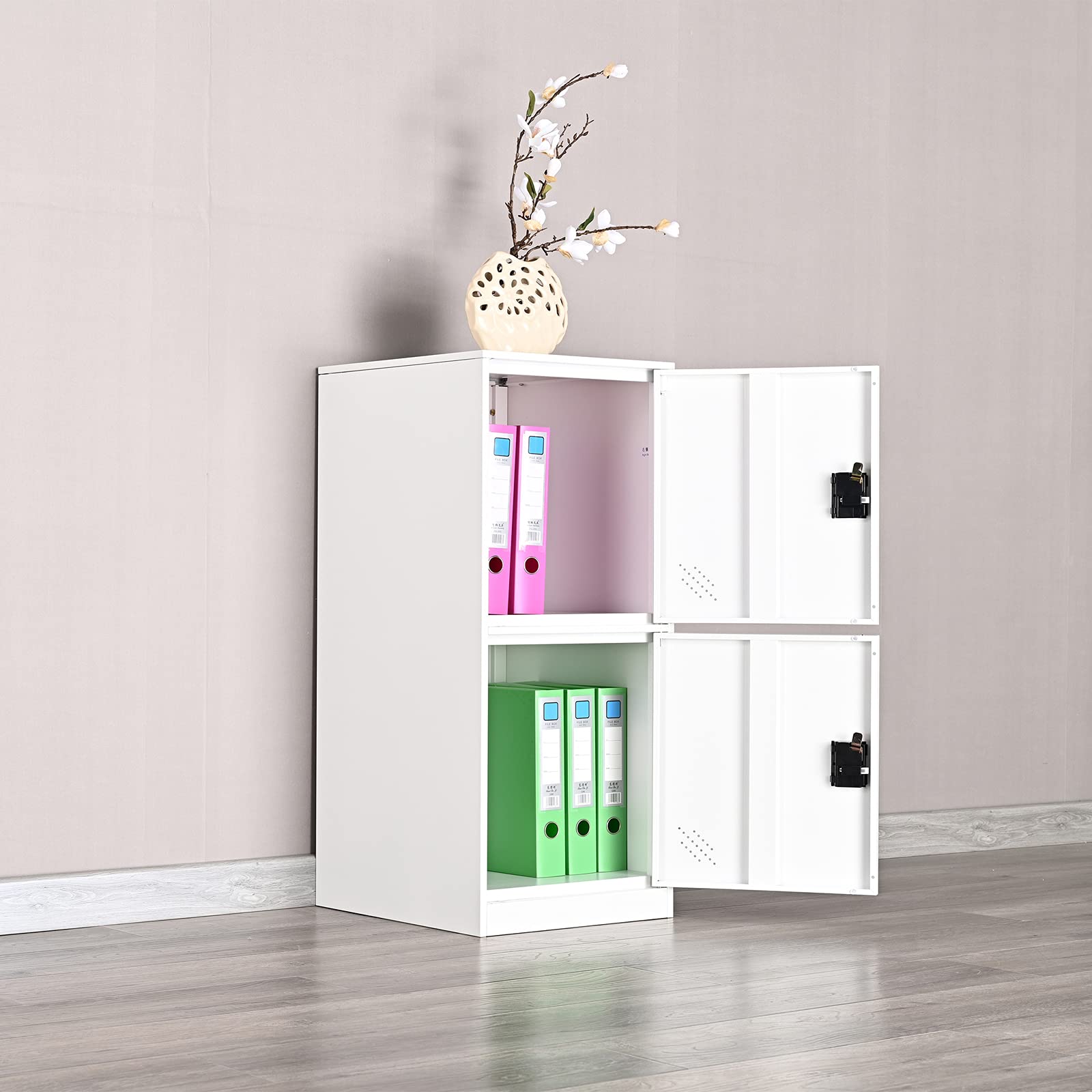MECOLOR Vertical Single Tier Small Locker with Padlock latche 2 or 3 Compartment Storage for Employee,Home,Office,School,Kids (FWH, P2V)