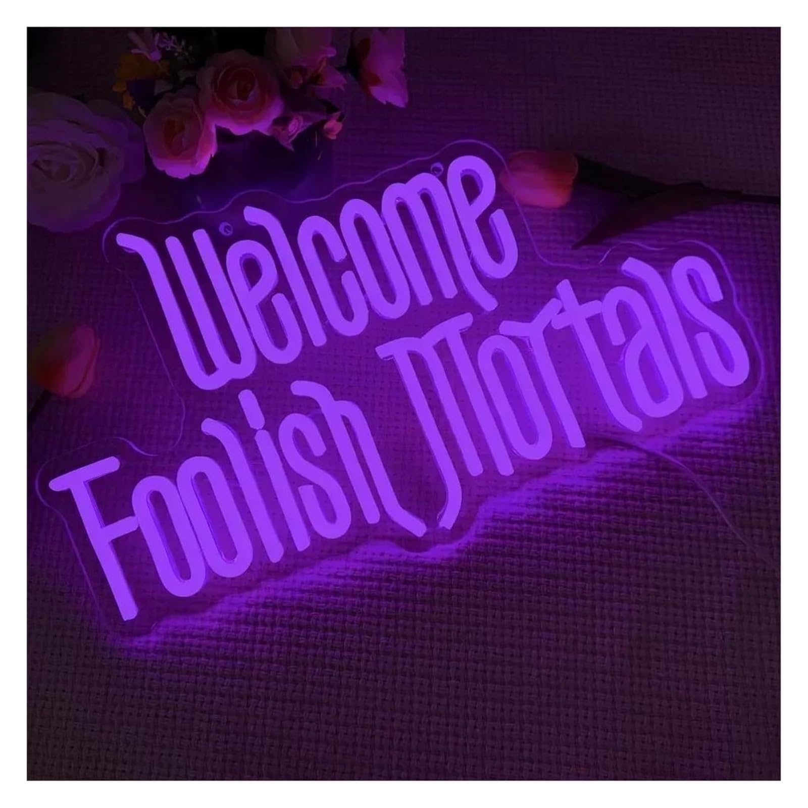 Decorazioni per insegne al neon, con scritta "Benvenuti, sciocchi mortali", decorazioni da parete