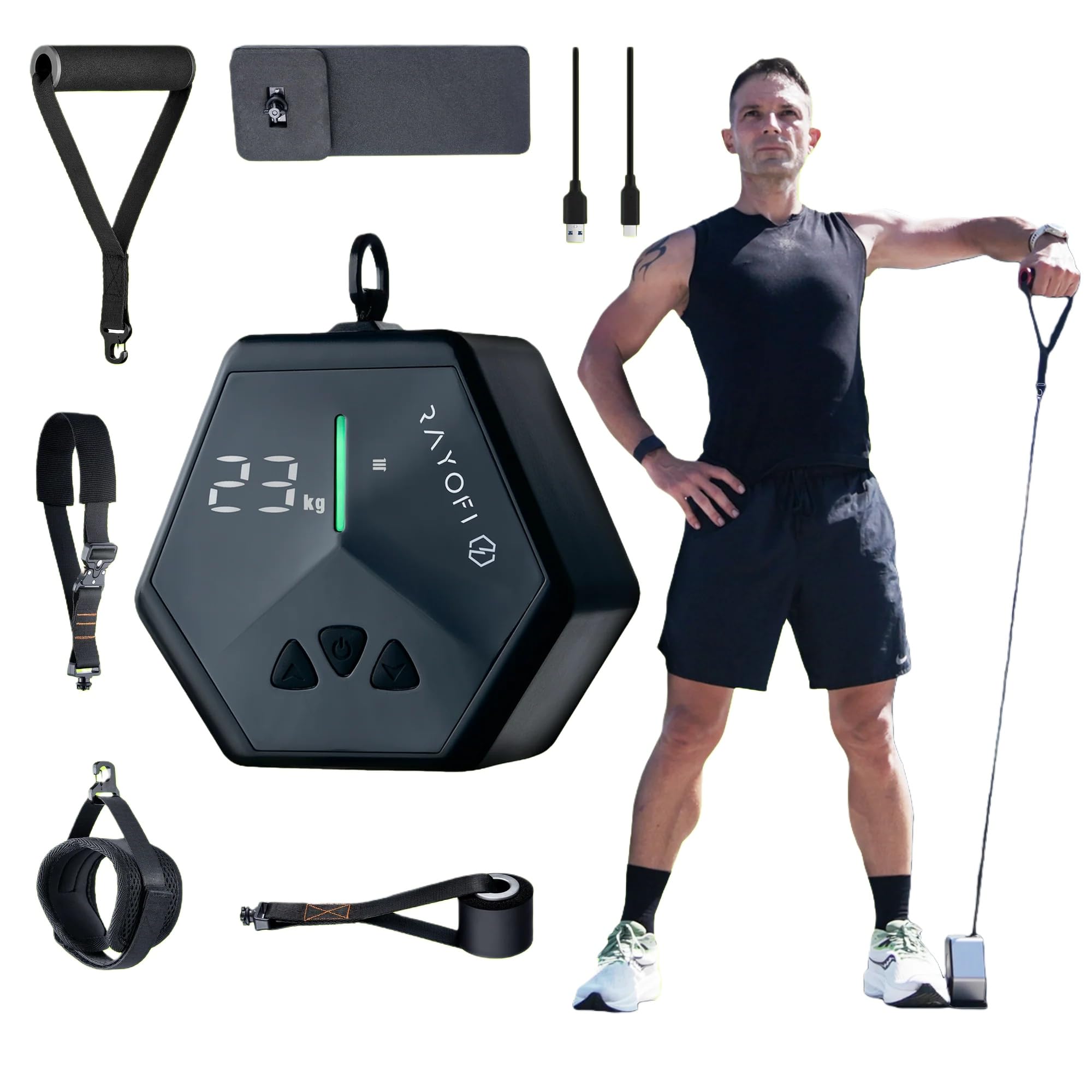 Rayofi Go-Tone Portable Gym Machine, Smart LCD Display, 0.