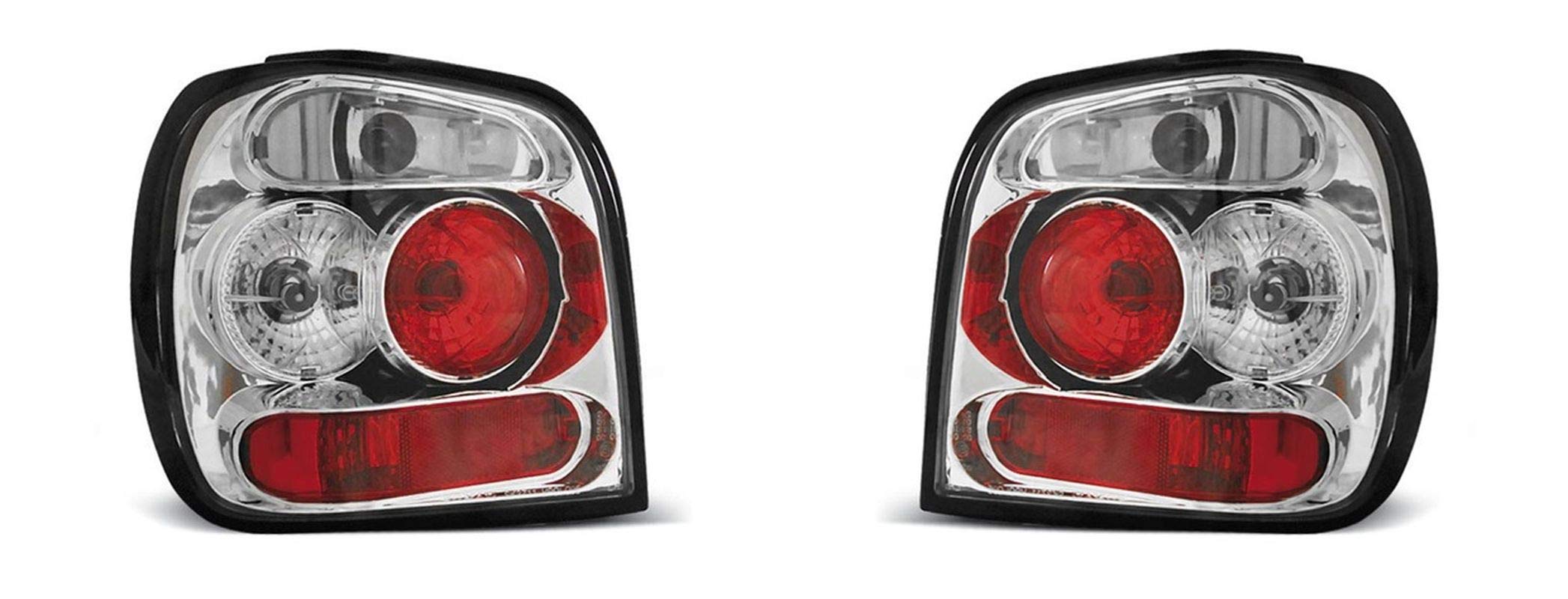 Rear Lights VR-1988 Tail Light Assembly Tail Lamp 1 Pair Driver and Passenger Side Complete Set Chrome Compatible with Volkswagen Polo 6N2 1999 2000 2001 Hatchback