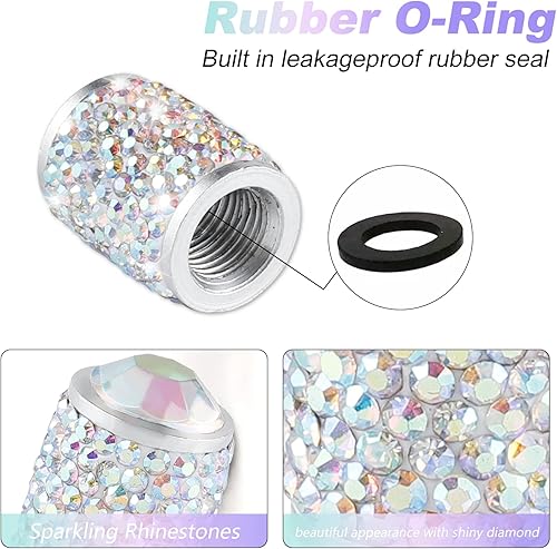 Miniatura 9 de Alpmosn Tapones para válvula de neumático de automóvil, 4 tapas de válvula de neumático brillantes, tapones de cristal brillantes para mujeres,