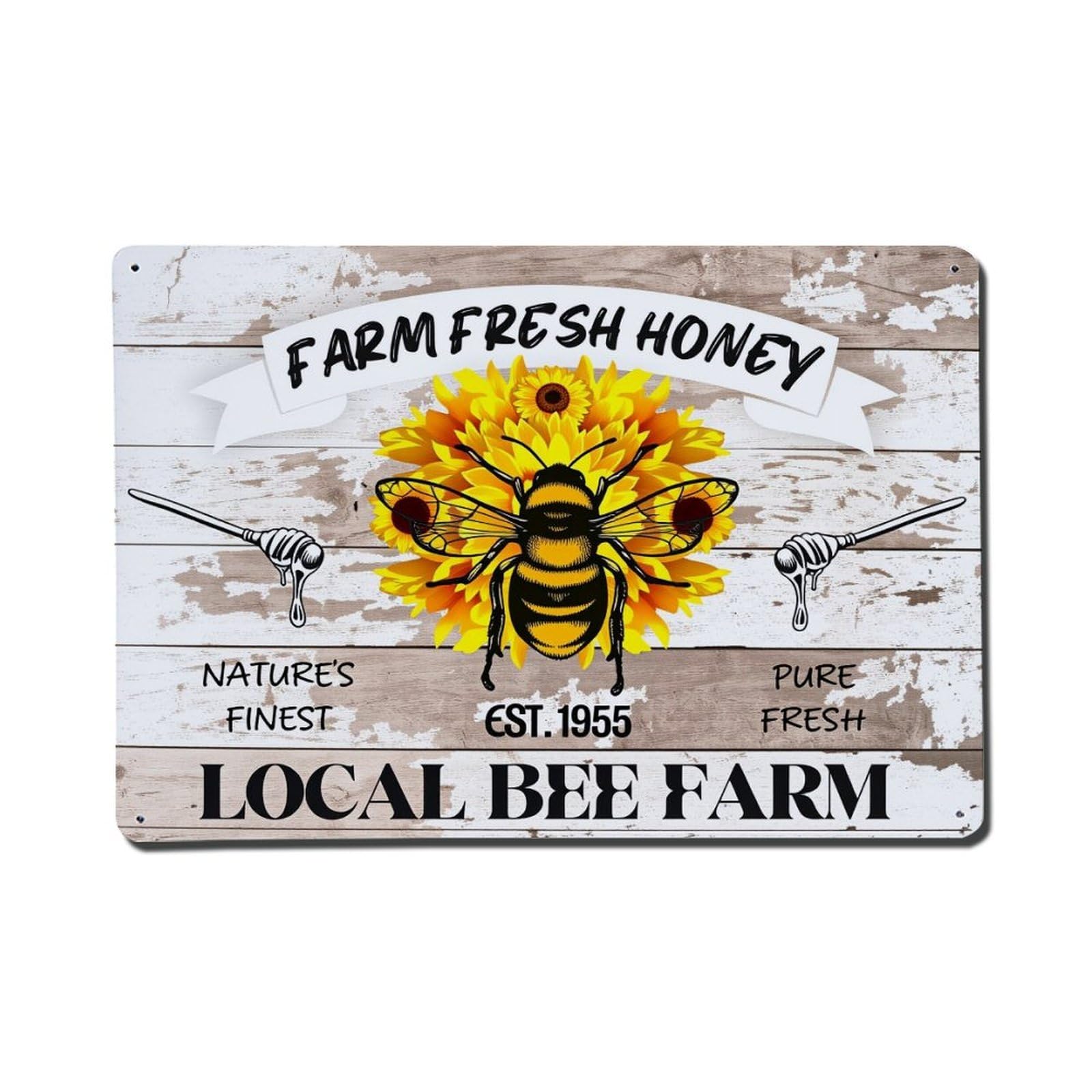Farm Fresh Honey Bee Pattern Vintage Tin Sign Retro Metal Wall Decor Metal Poster, Home Bar Garage Farmhouse Cafe Wall Art Decoration 8x12Inches