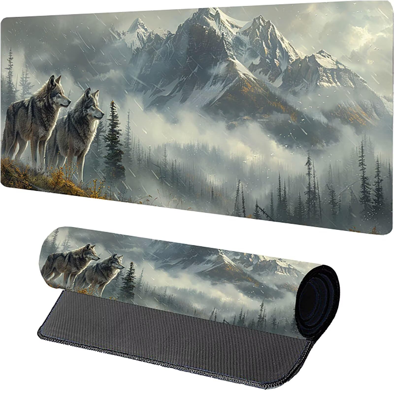 Tappetino Mouse XXL 1500 x 800 mm, Tappetino Mouse Lupo, Gaming Mousepad Migliorare la Velocità e la Precisione, Mouse Pad con Base in Gomma Antiscivolo, Ufficio Accessori Gaming, Grigio F-3027