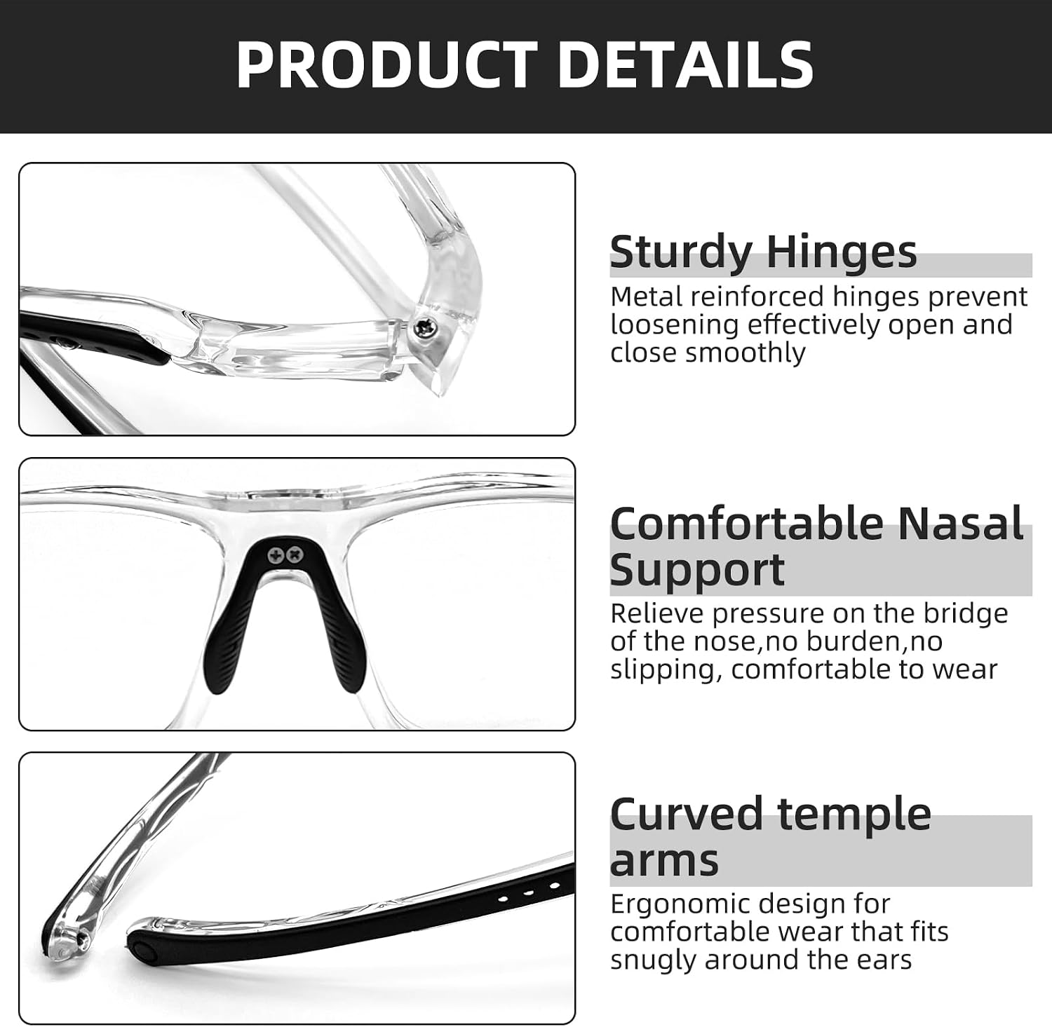 Safety Glasses with Clear Anti-Fog Lens, Light Weight Anti Scratch Protective Eyewear, Black Case Included