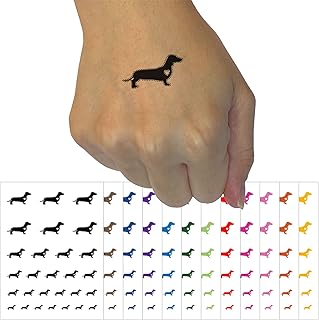 Smooth Haired Dachshund Dog with Heart Temporary Tattoo Water Resistant Fake Body Art Set Collection - Brown (One Sheet)