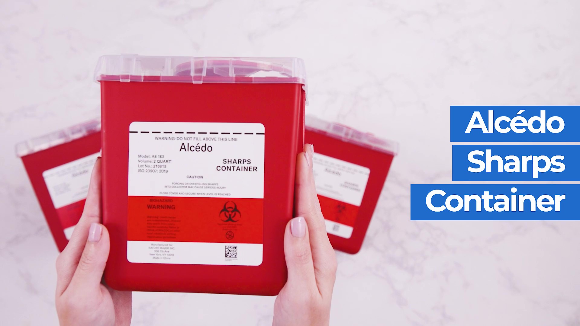 Image of Alcedo 2 Quart Sharps Container (5-Pack) for Needle & Syringe Disposal | Small & Portable, Built-In Needle Removal Port, Clear Lid, Ideal for Home, Travel & Professional Use