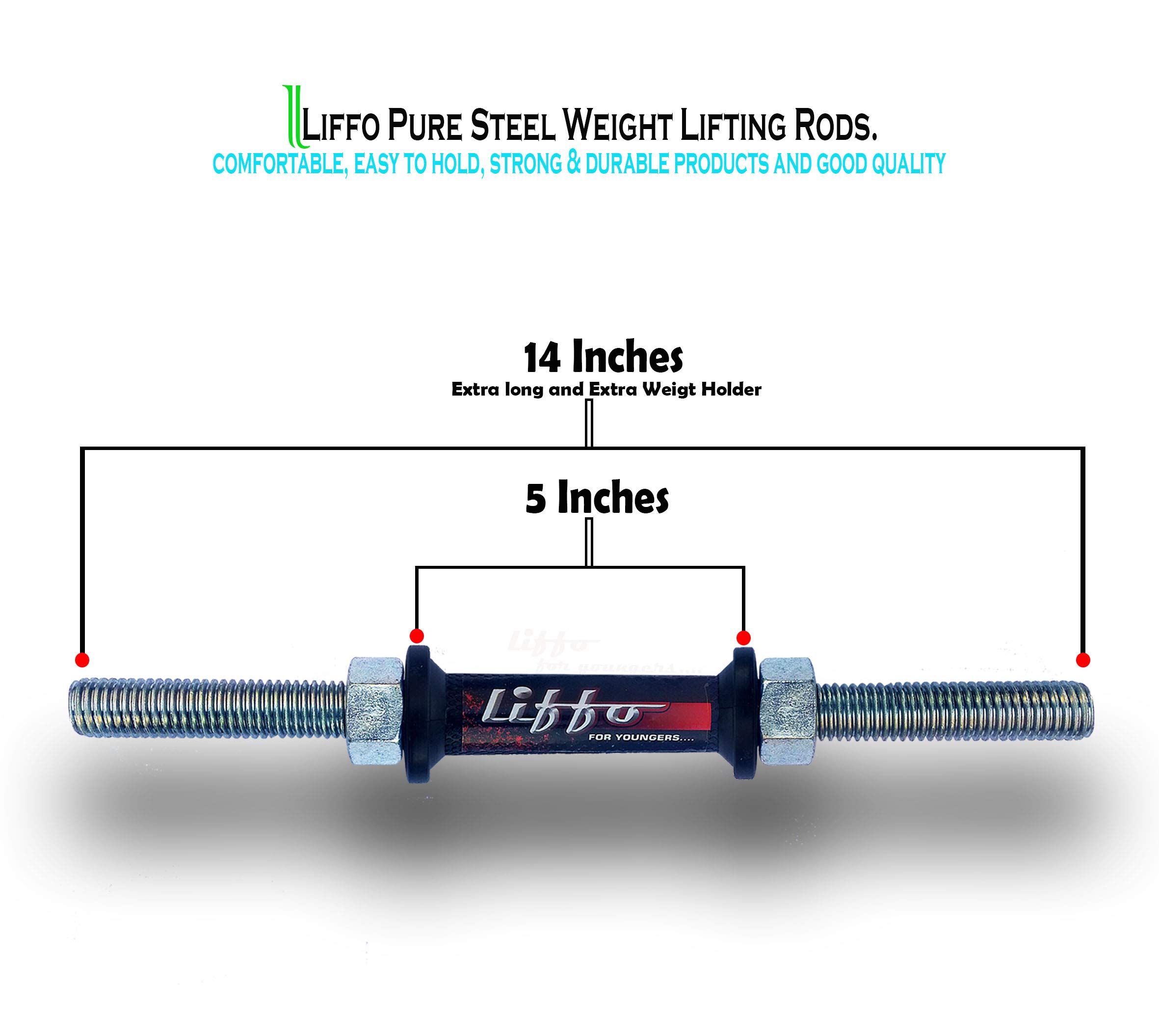 Liffo® Dumbbell Rod with Pure Steel Nuts Weight Lifting Bar Heavy Duty Workout (Pack of 2 Pcs)
