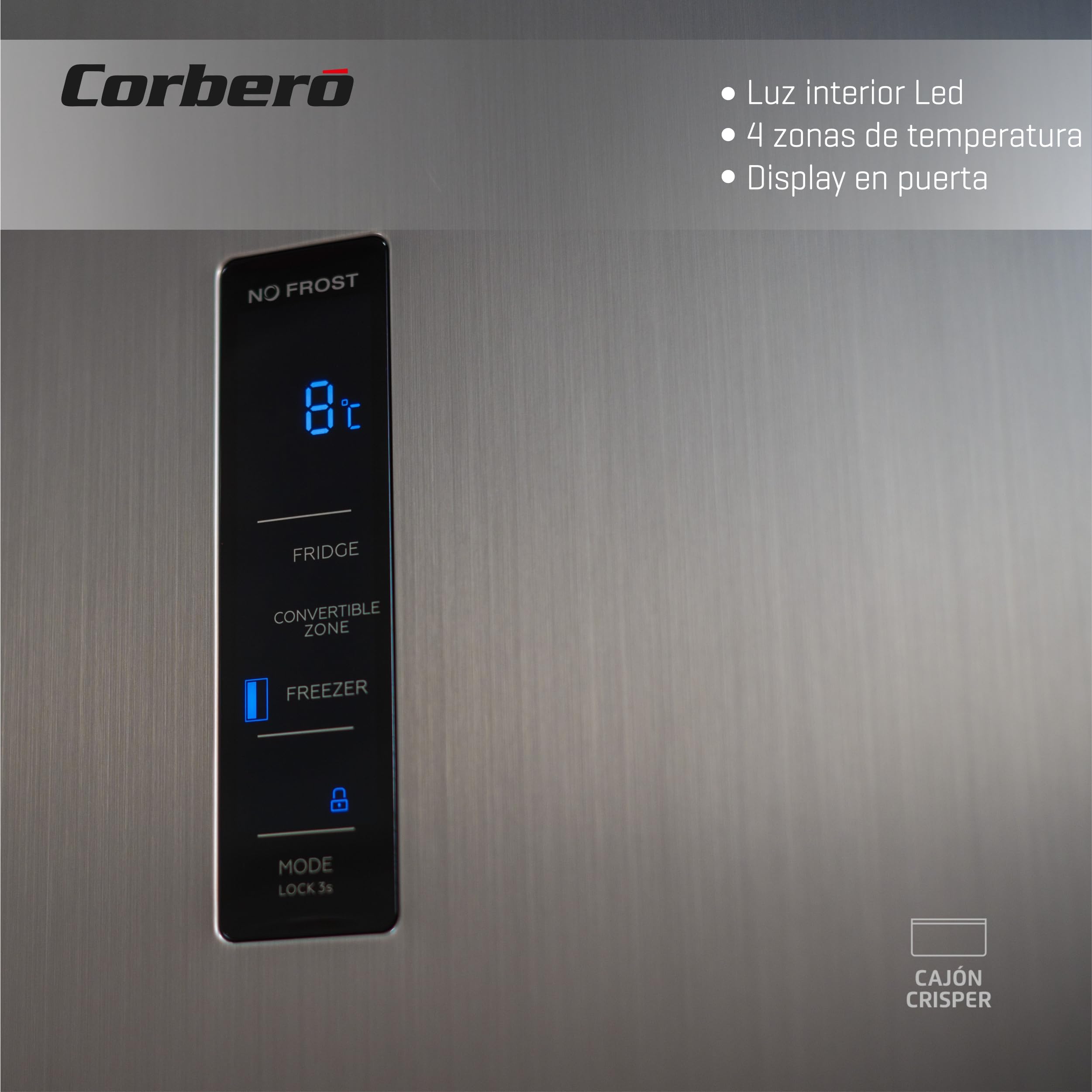 Corberó - Frigorífico Americano | CFSBSH930NFXINV | No Frost | Inverter | 595L |177 cm | Display en Puerta | Luz LED | 6 Cajones | 4 Zonas de Temperatura | Funcion ECO | Inox