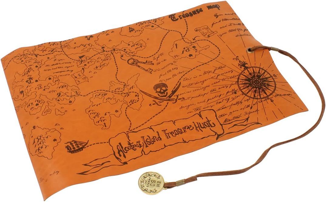 Nautical Cove Pirate Treasure Map PVC Leather with Detailed Map Features