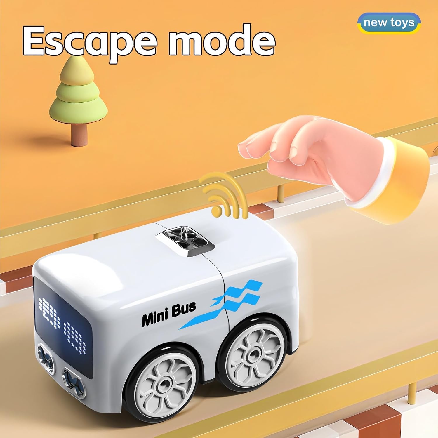Magical Mini Bus Toy-5-in-1 multi-functional,features line-following function,gesture-controlled following car toy,with follow and avoidance modes,football interaction,and fun dynamic effects(blue)