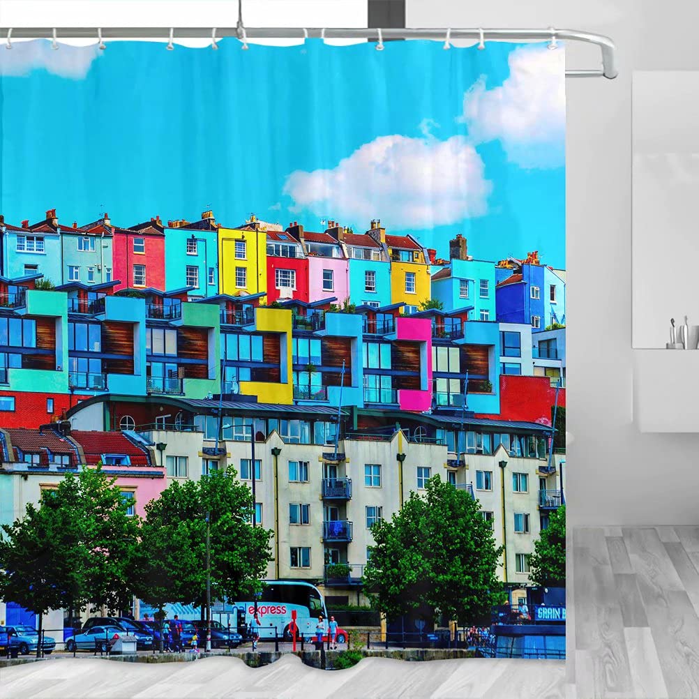 Uk England Color House Bristol Shower Curtain Travel Bathroom Decor Set With Hooks Polyester 72x72Inch(YL-05906)