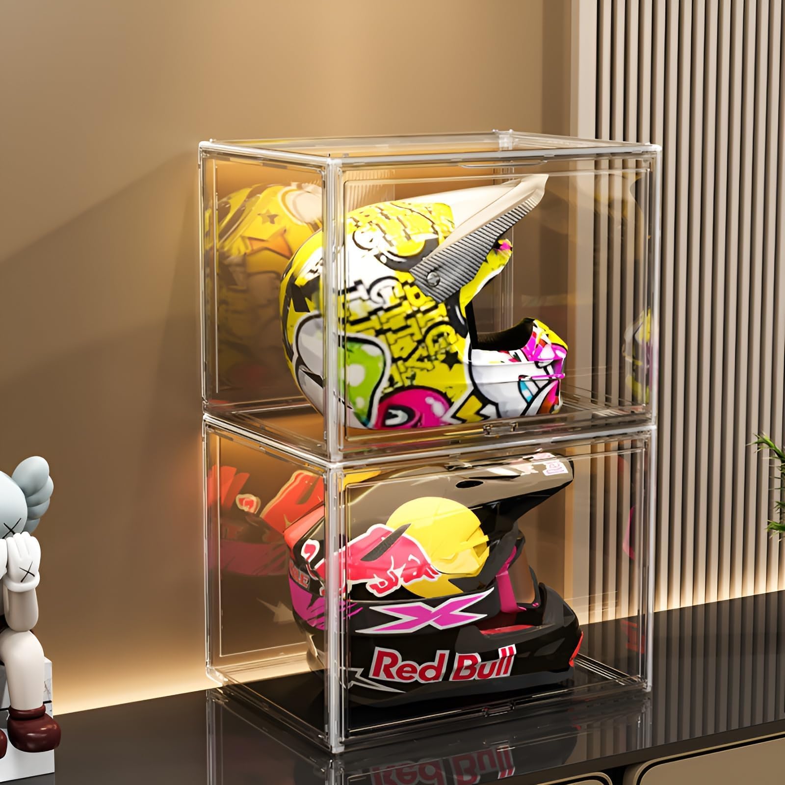 Clear Stackable Plastic Storage Bins with Lid, Dustproof Display Cases, Extra Large Figures Collectibles Showcase, Boot & Shoe Boxes, Helmet Protection Organizer (Transparent, XL-1 Pack)