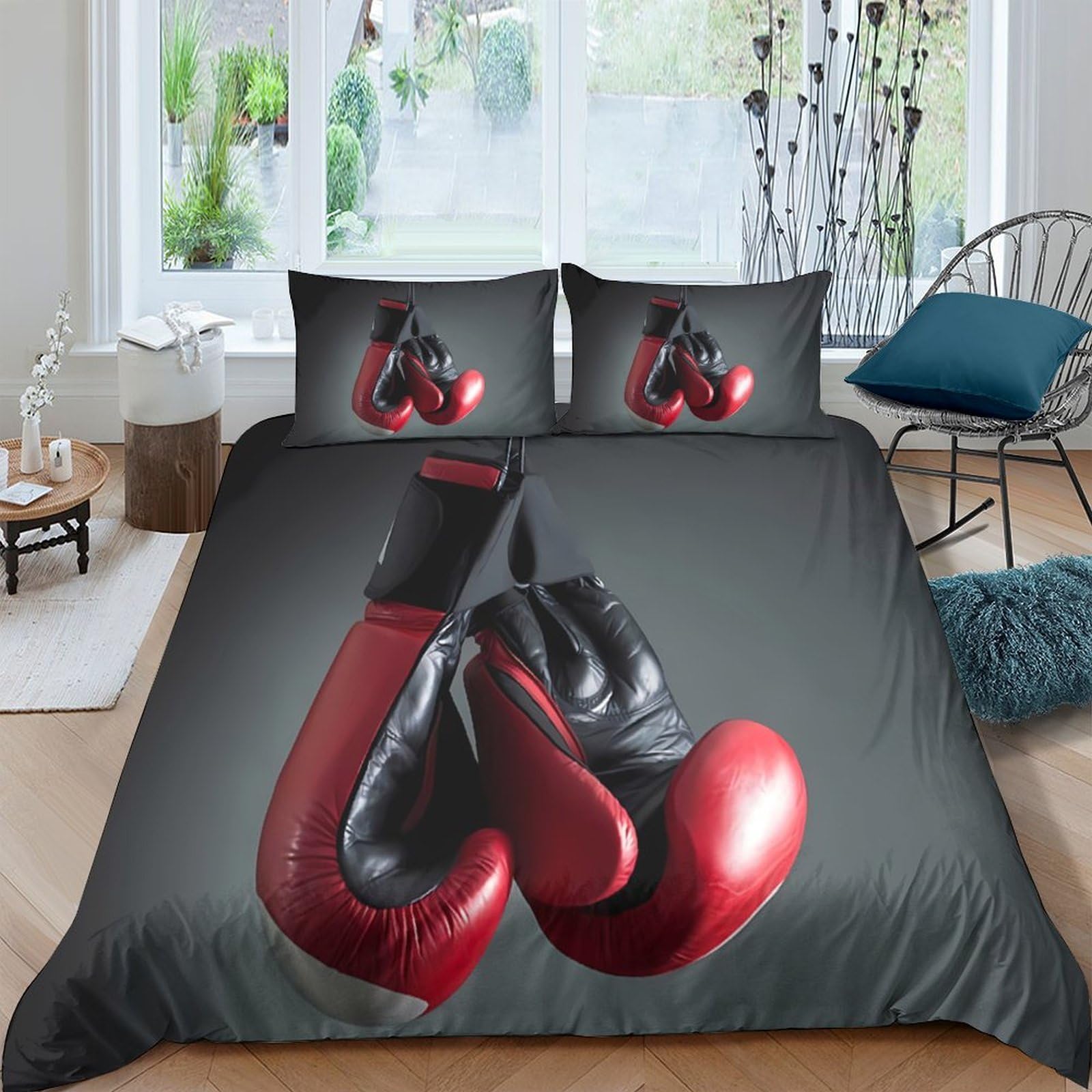 Ctjqhvkz Style-6 3D Printed Boxing Glove Fitted Sheet Microfiber Red Black Sports Theme Bed Cover For Bedroom Guest Room Decor Single（135X200cm）