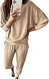 PRETTYGARDEN Women's 2023 Fall Fashion Outfits 2 Piece Sweatsuit Solid Color Long Sleeve Pullover Long Pants (Khaki,XX-Large)