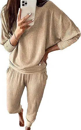 PRETTYGARDEN Women's Fall 2 Piece Lounge Set Long Sleeve Tops Ribbed Pants Spring Matching Sweatsuit Travel Outfits Clothes