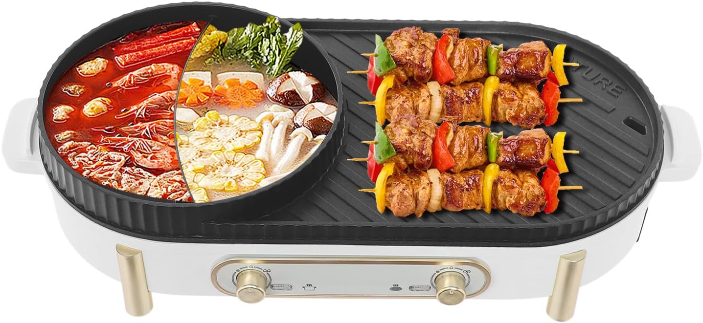 Olla Eléctrica y Parrilla 2 en 1 Tapischion 1700W, 110V, Blanco y Negro