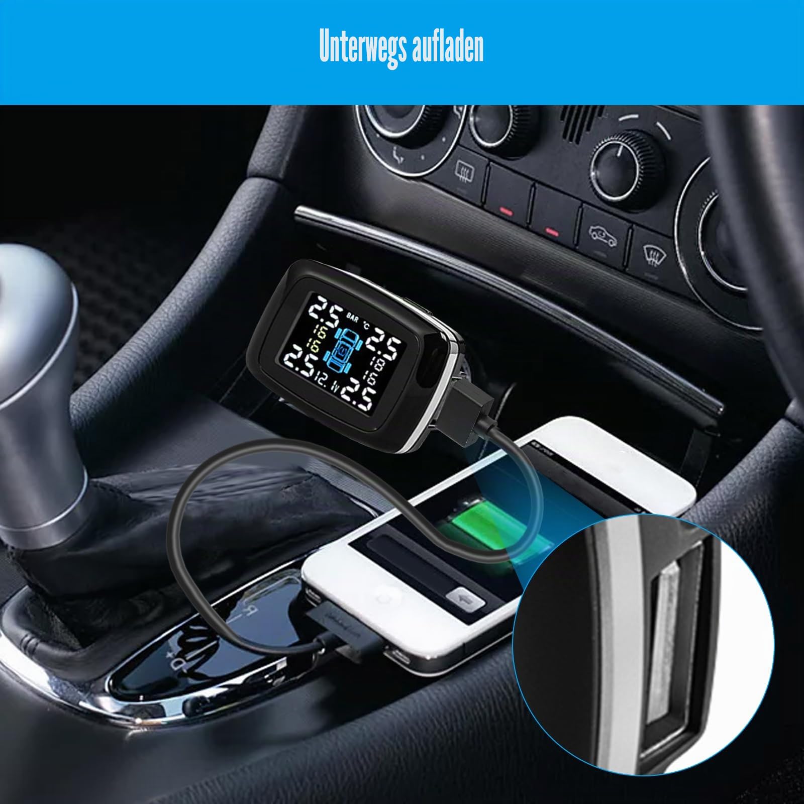 Reifendruckkontrollsystem, drahtloses Auto TPMS Reifendrucksystem, 6 Alarmmodi, einstellbare Bildschirmhelligkeit & Monitorwinkel für Wohnmobil, SUV, MPV, LKW, Limousine