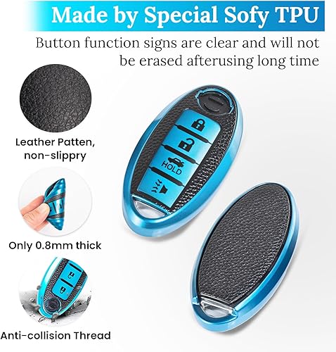 Miniatura 10 de Funda para llavero Audi con llavero de cuerda trenzada de metal, carcasa de TPU suave mejorada para llavero A3-A8 Q5 Q8 R8 RS4-RS7 S4-S8 SQ5 (azul,