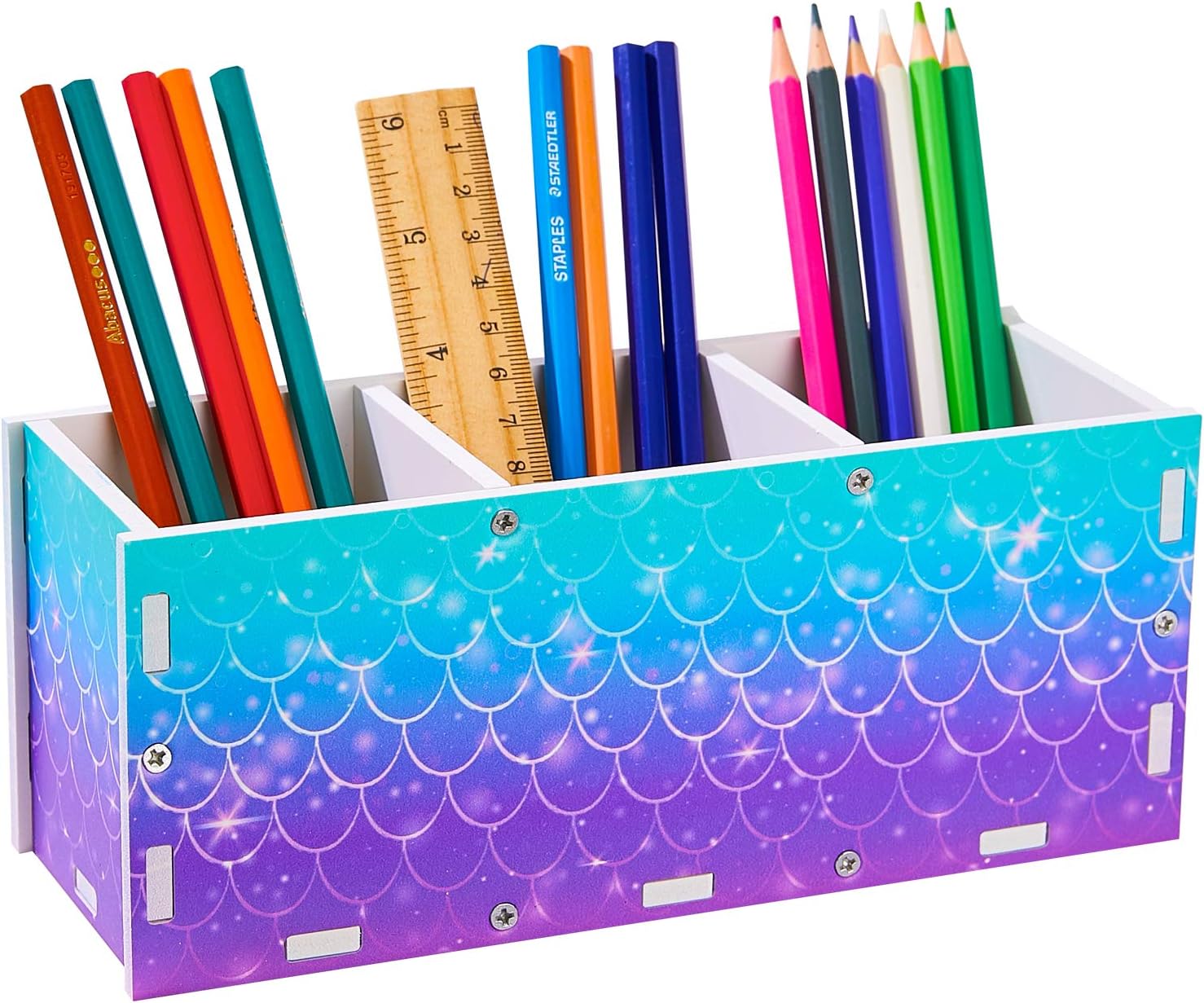 Basumee Pencil Holder for Desk Kids Unicorn Pen Holder Makeup Brush Pot Desk Tidy Home Office Use Desk Organizer 3 Slots,Blue Purple Scales