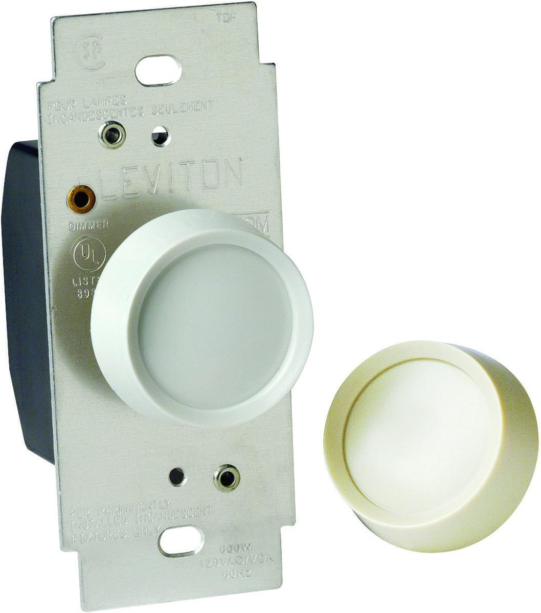 Leviton Dimmer Single Pole On/Off 120 V Light Almond, White Csa, Ul Carded Wall Dimmer