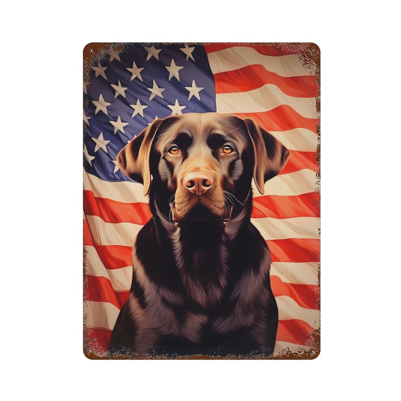 Chocolate Labrador And American Flag Retro Metal Sign 15.7"x11.8", Classic Wall Plaque for Garage, Pub Or Kitchen