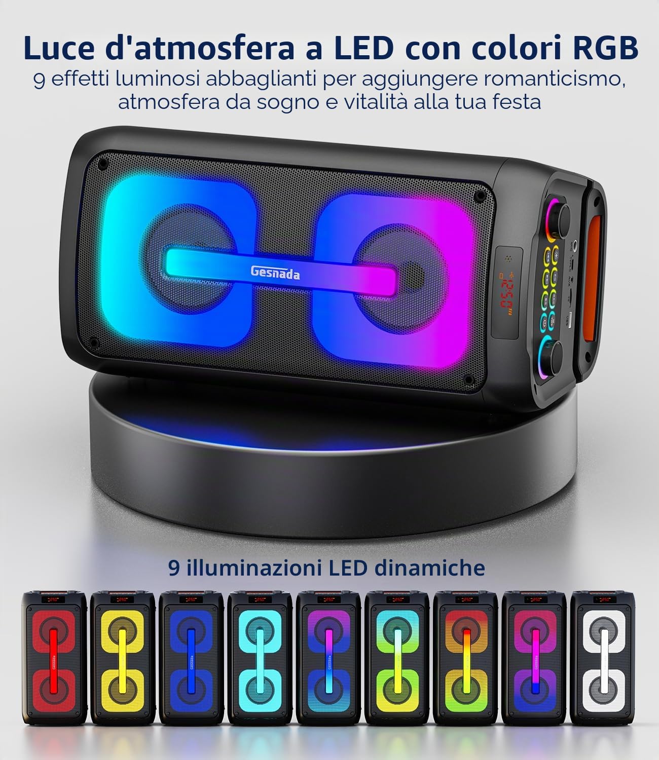 Macchina per Karaoke per, altoparlante Bluetooth Portatile con 2 Microfoni Wireless Sistema PA con luci da discoteca, ideale per grandi feste all'aperto, con supporto USB/TF/REC/AUX